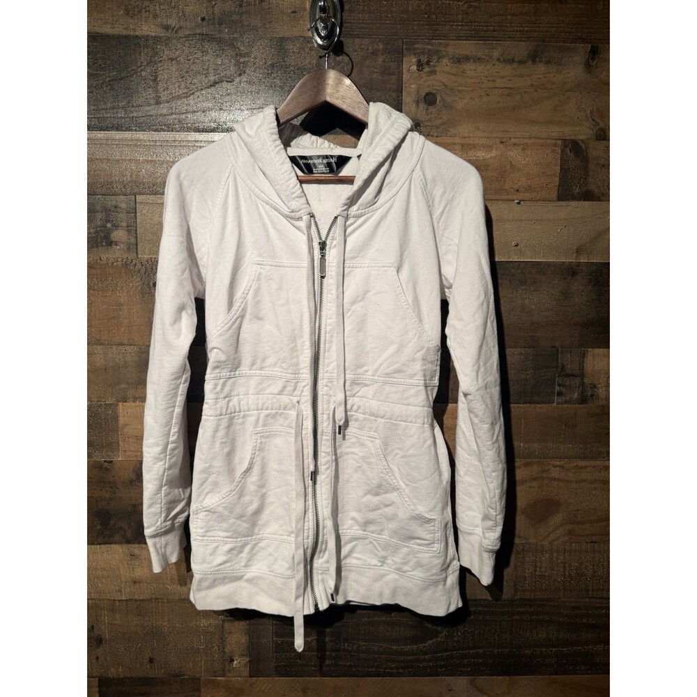 Norma Kamali Hoodie Women's S Drawstring Waist Cotton Blend Ivory Full Zipper